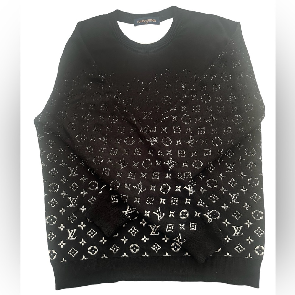 Authentic Louis Vuitton Monogram Degrade Crewneck Sweater Black Large 1A8FM1